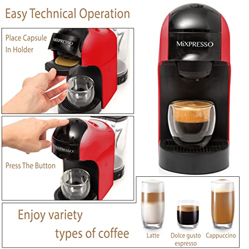  Dolce Gusto Machine, Latte Machine - Red & Black Cappuccino Machine Compatible With Nescafe Dolce Gusto