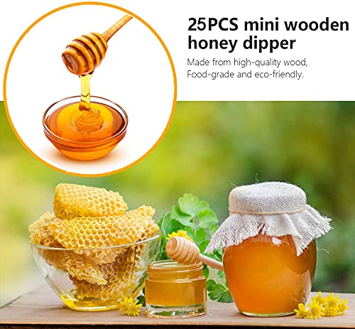  25Pcs 3 Inch Mini Wooden Honeycomb Stick, Honey Dipper Sticks For Honey Jar Dispense Drizzle Honey And Wedding Party Gift