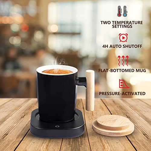  Mug Warmer With Mug Set - HOWAY Coffee Cup Warmer For Desk Auto Shut Off Keeps Tea Warm And Hot, 2 Temperature Settings