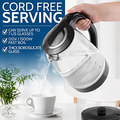  1.7L Glass Electric Kettle With Blue LED Light - Borosilicate Glass Hot Water Kettle Electric - Electric Glass Kettle Water Boiler With Auto Shut-Off And Boil-Dry Protection