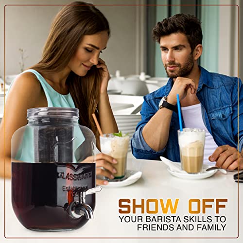  Cold Brew Coffee Maker, 1 Gallon Iced Coffee Maker, Cold Brew Mason Jar With Stainless Steel Filter, Large Iced Tea Maker With Thick Shatter Resistant Glass, Your Own Cold Brew Kit