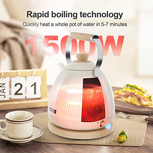  -Boil Water Electric Kettle, 1.7L 1500W, Coffee & Tea Kettle Stainless Steel,Wood Grain Design, Removable Filter, Water Window, LED Light. 360° Rotation, Auto Shut-off & Boil-Dry Protection