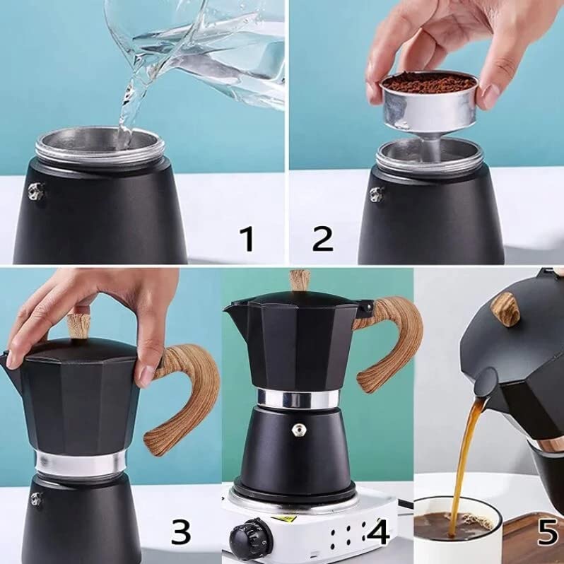  Moka Pot | 6 Espresso Cup Moka Pot - 10 Oz Manual Cuban Coffee Percolator | Italian Espresso Greca Coffee Maker | Stovetop Espresso Maker | Cafetera Cubana