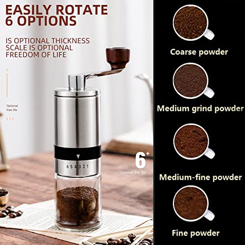  Manual Coffee Bean Grinder With Adjusted 6 Different Coarseness Setting Stainless Steel Shell With Removable Handle,LIODOR Manual Coffee Grinder Coffee Beans Ceramic Burr Coffee Grinder