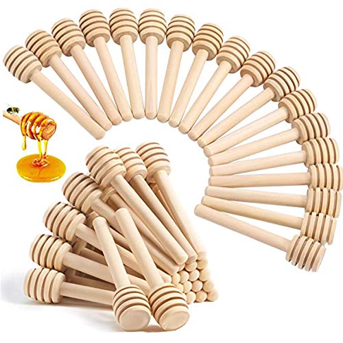  50PCS 8CM Wood Honey Dipper Sticks Honey Stirrer Dispensing Wand For Wedding Party Favors Honey Jar Dispense Drizzle Honey