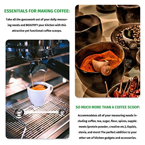  2 Pieces Coffee Scoops With Mark, 1 Tablespoon And 1 Teaspoon Stainless Steel Coffee Measuring Scoop For Ground Coffee, Coffee Brewing, Tea, Sugar And Milk, 5 Ml And 15 Ml