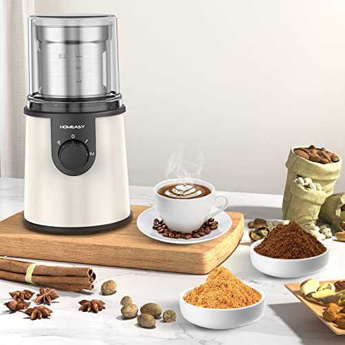  Coffee Grinder Electric, HOMEASY Electric Spice Grinder Coffee Bean Grinder Spice Blender For Coffee Bean Nuts Spice With 304 Stainless Steel Blades Removable Bowls, 350W, 110-120V (Beige)