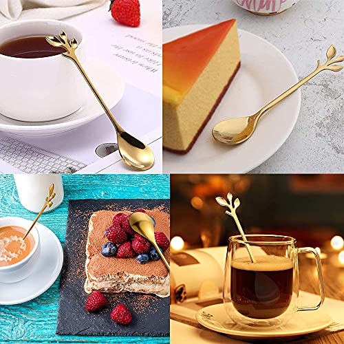  Christmas Stainless Steel Gold Leaf Coffee Spoon, Christmas Gold Leaf Coffee Spoon, Stainless Steel Leaf Coffee Spoon, Ice Cream Tea Spoon And Fork, Cake, Sugar Coffee Stirring Spoon Set
