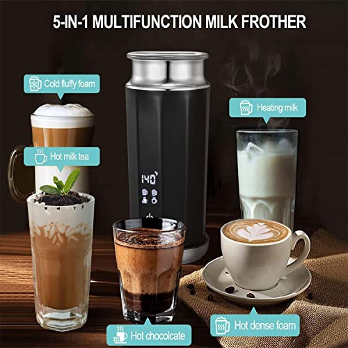  Milk Frother And Steamer, Milk Frother, 5 IN 1 Hot And Cold Milk Foamer, Stainless Steel Milk Steamer For Cappuccinos/Hot Chocolate Milk/Milk Tea With LED Touch Screen Panel, Temperature Display