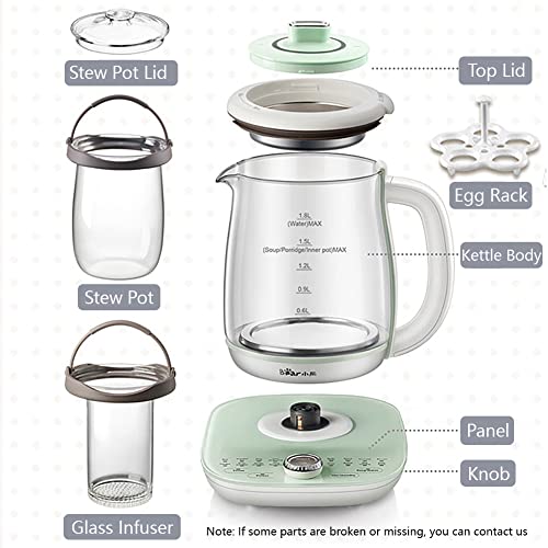  Ear YSH-C18S2 Health Pot, Electric Kettle Tea Maker With Infuser, Glass Kettle & Stew Pot, 16 Menus 1.8L 120V, Green