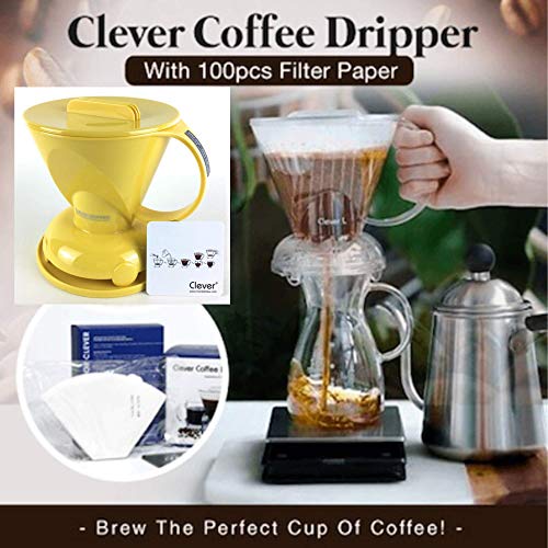  NEW Clever Yellow Coffee Dripper Coffee Maker Safe BPA Free Plastic Hassle-Free Ways Make Manual Pour Over Coffee & Cold Brew, 18 Fl Oz.