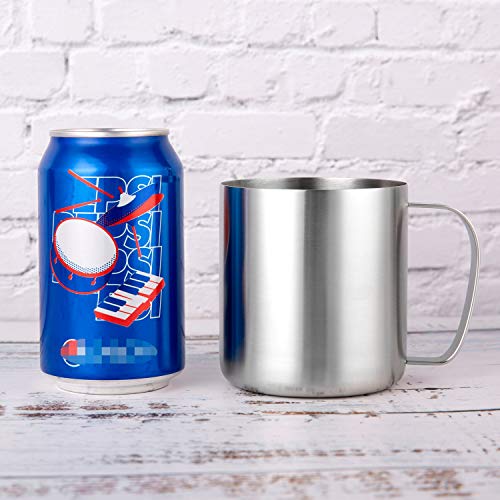  Stainless Steel Non-Insulated Coffee Mug With Handle And Lid, 13.5 Oz Single Wall, Flat Bottom, Allow Higher Heat Transfer From Cup Warmer (Sliver, 1)