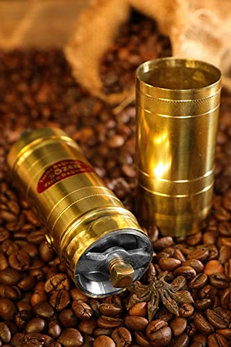  7" Handmade Manual Brass Coffee Mill Grinder Sozen, Adjustable Portable Conical Burr Coffee Mill, Portable Hand Crank Coffee Grinder, Turkish Coffee Grinder