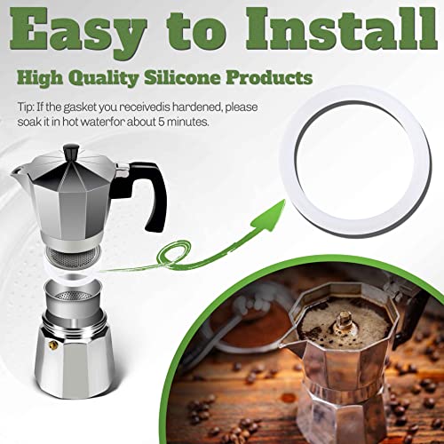  8 Pcs Replacement Spare Food Grade Silicone (Better Than Rubber) Gasket Seal Ring For Aluminium Stovetop Coffee Maker Pots Moka Express Dama Bialetti 9 Cups.