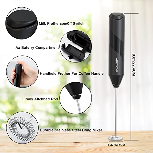  Handheld Milk Frother Small Mixer For Drinks Whisk Frother Of Battery Operated,Stainless Steel Frother Forlatte,cappuccino,hot,chocolate, Matcha(BLCAK)