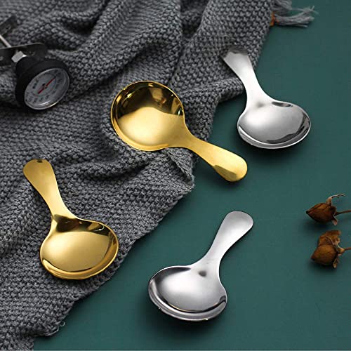  1Pc Short Handle Dessert Spoon Stainless Steel Sugar Salt Spice Spoon Condiment Tea Coffee Scoop Kitchen Tools Small Kids Spoon (gold), 001, 9x4.5cm