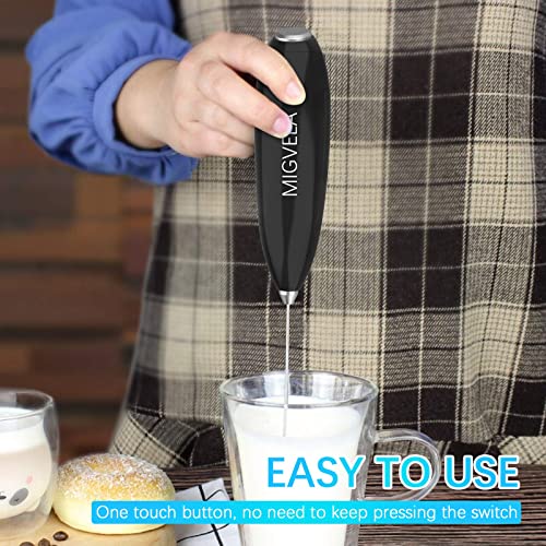  MIGVELA Coffee Milk Frother Handheld Electric Double Whisk Drink Mixer Battery Operated One-Button Hand Held Mini Foam Maker With Stand For Coffee Latte Cappuccino Hot Chocolate