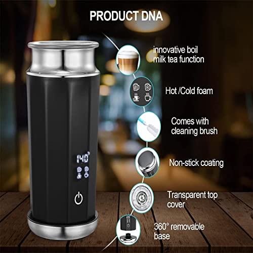  Milk Frother And Steamer, Milk Frother, 5 IN 1 Hot And Cold Milk Foamer, Stainless Steel Milk Steamer For Cappuccinos/Hot Chocolate Milk/Milk Tea With LED Touch Screen Panel, Temperature Display