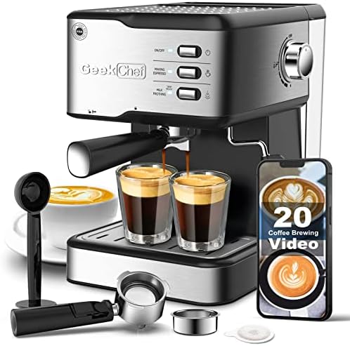  Espresso Machine Coffee Machine 20 Bar Pump Cappuccino Latte Maker With ESE POD Capsules Filter&Milk Frother Steam Wand, 1.5L Water Tank, For Home Barista, Stainless Steel 950W