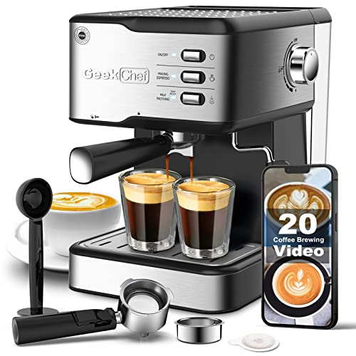 Espresso Machine Coffee Machine 20 Bar Pump Cappuccino Latte Maker With ESE POD Capsules Filter&Milk Frother Steam Wand, 1.5L Water Tank, For Home Barista, Stainless Steel 950W