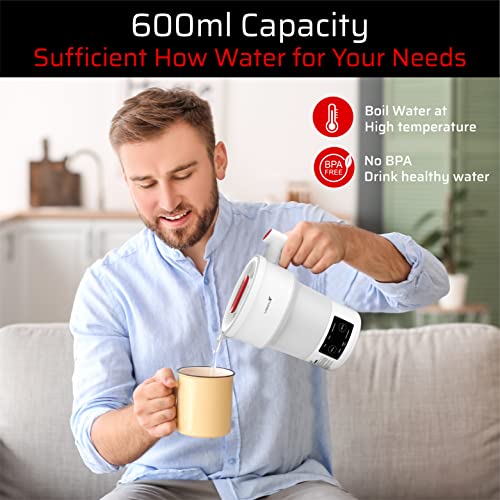  Premium Portable Travel Electric Kettle Foldable BPA-Free Silicone Collapsible, Temperature Display 6 Preset Functions, Auto Shut-Off, Bottle Warmer, Hot Water Boiler