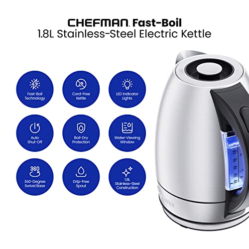  Electric Kettle, 1.7 Liter Stainless Steel Electric Tea Kettle Water Boiler With Automatic Shutoff, LED Lights, Boil-Dry Protection, Hot Water Electric Kettles For Boiling Water, Stainless