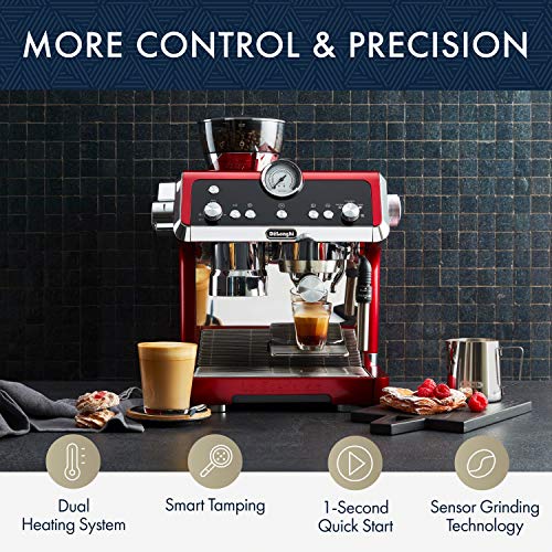 De'Longhi EC9335R La Specialista Espresso Machine With Sensor Grinder, Dual Heating System, Advanced Latte System & Hot Water Spout For Americano Coffee Or Tea, Stainless Steel,67.6 Oz, Red