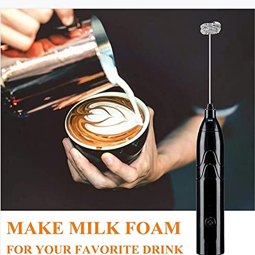  IdeWings Milk Frother Handheld USB Rechargeable Electric Stainless Steel Milk Frother Whisk, Foam Maker For Coffee, 2 Whisks For Coffee, Egg Mix (Black)