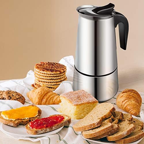  Moka Pot - Stovetop Espresso Maker For 6 Cups, Stainless Steel Coffee Maker Espresso Pot With Safety Valve - 10 Oz