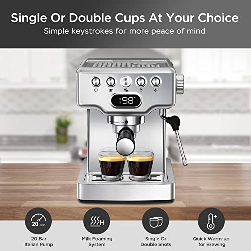  Espresso Machine, 20 Bar Coffee Machine, Fast Heating Automatic, Latte & Cappuccino Maker With Milk Frother Steam Wand, 1.8L Water Tank, Temperature Display