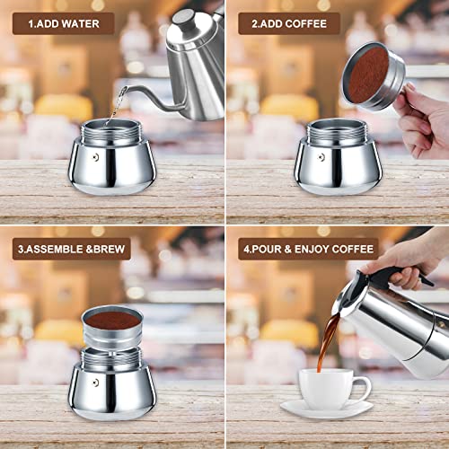  Stovetop Espresso Maker Stainless Steel Italian Coffee Maker Moka Pot Induction-Capable Moka Coffee Machine Cafe Percolator Maker, Silver (12-Cups, 20oz/600ML)-Mother's Day Gifts