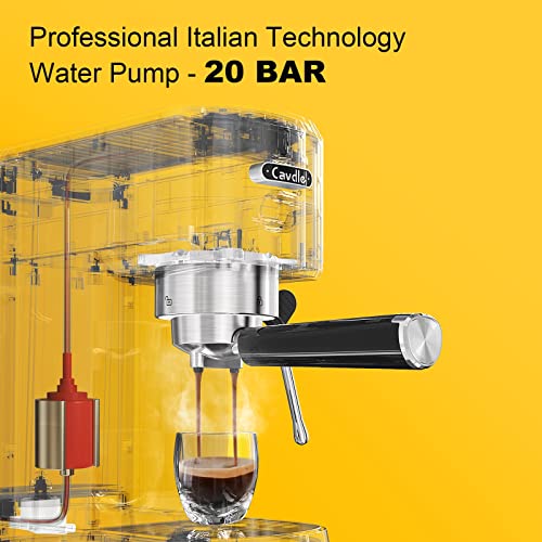  Espresso Machine 20 Bar, Professional Espresso Maker With Milk Frother Steam Wand, Compact Espresso Coffee Machine With 35oz Removable Water Tank For Cappuccino, Latte, Stainless Steel, Yellow