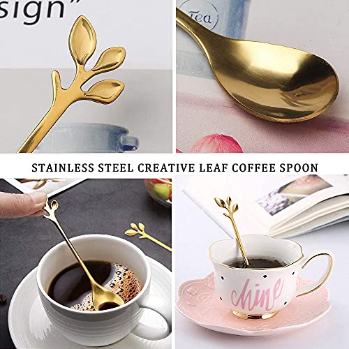  Christmas Stainless Steel Gold Leaf Coffee Spoon, Christmas Gold Leaf Coffee Spoon, Stainless Steel Leaf Coffee Spoon, Ice Cream Tea Spoon And Fork, Cake, Sugar Coffee Stirring Spoon Set