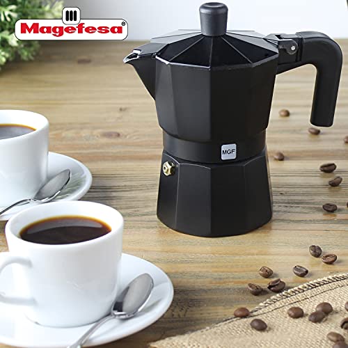  KENIA NOIR - Stovetop Espresso Coffee Maker, 6 Cups Size, Make Your Own Home Italian Coffee With This Moka Pot, Made In Black Enamelled Aluminum, Safe And Easy To Use, Cafetera, Café