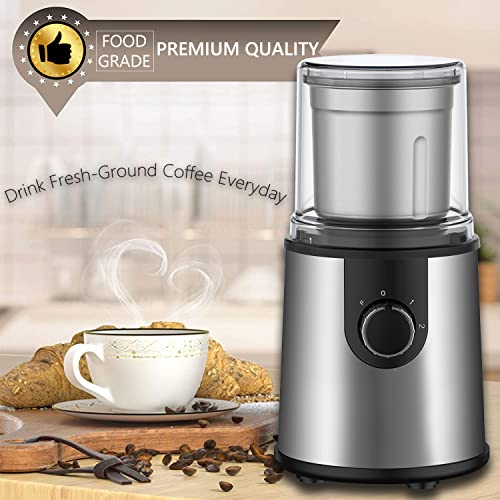  350W Coffee Grinder Electric For Coffee Beans Adjustable Speed Knob Herb Grinding Mill Detachable Grinding Cup Nut Flax Seed And Spice Grinder Food Pulverizer For Dry & Wet Food Ingredients