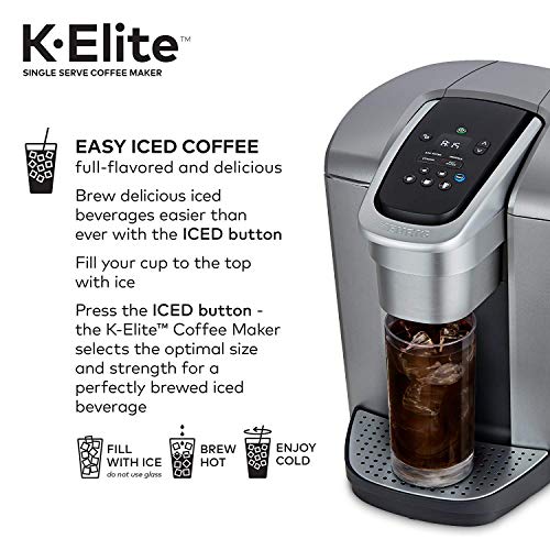 Keurig® C K-Elite Maker, Single Serve K-Cup Pod Brewer, With Iced Coffee Capability, Brushed Silver Plus Extra Filter Included, 75oz
