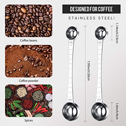  2 Pieces Coffee Scoops With Mark, 1 Tablespoon And 1 Teaspoon Stainless Steel Coffee Measuring Scoop For Ground Coffee, Coffee Brewing, Tea, Sugar And Milk, 5 Ml And 15 Ml