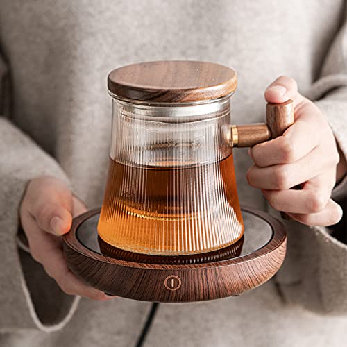  Ug Warmer, KRGMNHR Coffee Warmer For Desk Auto Shut Off, 3-Temperature Settings, Wax Melt Warmer Heating Plate (Up To 180° F), Wood Grain