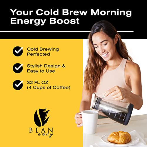  Cold Brew Coffee Maker - 32 Oz Glass Iced Tea & Coffee Cold Brew Maker And Pitcher W/ Silicone Cap & Base
