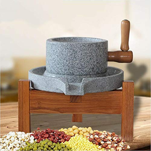  Natural Smooth Granite Manual Food Paste Mill, Hand Crank Wet Grain Grinder With Stand (7.87x11.8in)