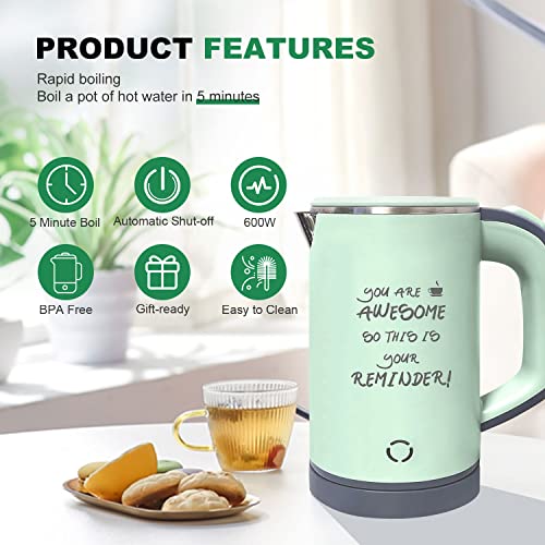  Small Electric Tea Kettle, 0.8L Portable Travel Hot Water Boiler Stainless Steel,Low Power Cordles Mini Electric Coffee Kettle Auto Shut-off,Gift For Camping, Travel, Office And Student Dormitory