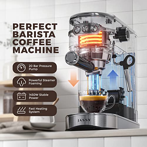  Espresso Machine Coffee Makers 20 Bar Cappuccino Machines With Milk Frother For Espresso/Cappuccino/Latte/Mocha For Home Brewing With 35 Oz Removable Water Tank/Full Stainless Steel /1450W(Silver)