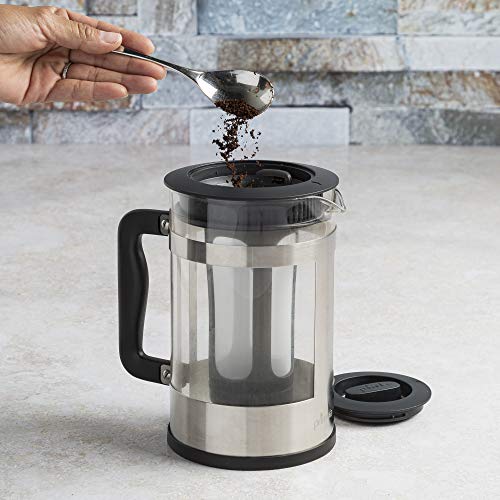  Kedzie Deluxe Cold Brew Iced Coffee Maker Comfort Grip Handle, Durable Glass Carafe, Removable Mesh Filter, 6 Cup, Brushed Stainless Steel