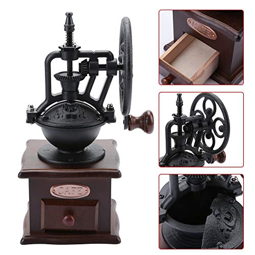  Manual Coffee Grinder, Vintage Style Portable Hand Crank Grain Mill Wooden Coffee Grinder Manual Travel Coffee Bean Grinders, With Beans Bowl Design, Side Handle, Thickness Adjustable