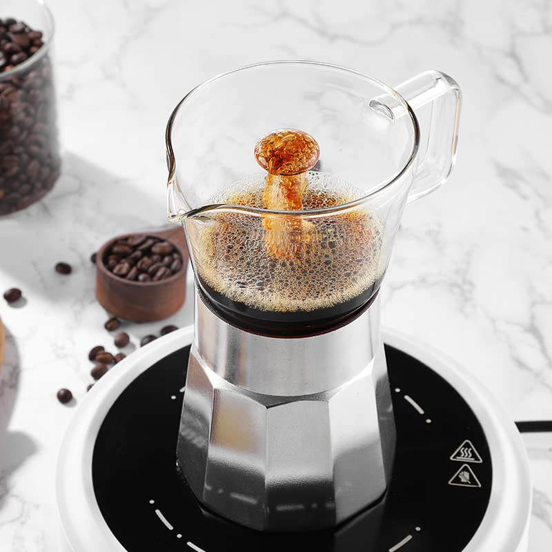  Moka Stovetop Espresso Maker,Crystal Glass-top & Aluminum Espresso Moka Pot,Classic Italian Coffee Maker,120ml(3cup)