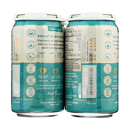  . Kombucha, Organic, Raw & Probiotic - Clear Mind Kombucha Cans- Green Tea With Rosemary, Peppermint And Sage - 4 Pack, 12 Fl Oz. Cans