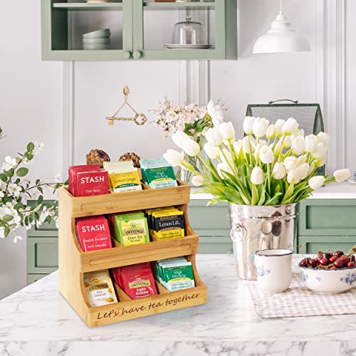  Tea Bag Holder Bamboo 3 Tier, Tea Holder For Tea Bags Organizer Over 180 Tea Bags. Tea Bags Storage Cabinet And Counter. It's Can Hold Tea Bags, Coffee Pod, Sugar.