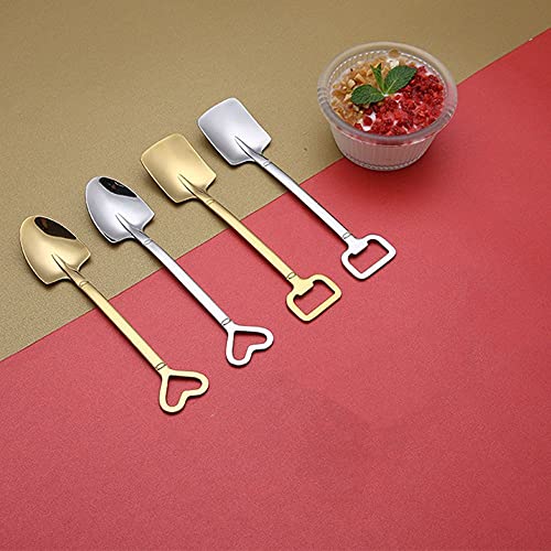 GENERIC 1PC Creative Dessert Spoon Tea-Spoon Birthday Gift Heart Ice Cream Scoop Coffee Spoon Shovel Stainless Steel(Square,Silver)