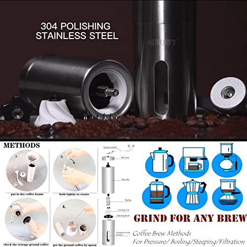  Manual Coffee Grinder Portable Hand Coffee Bean Mill With Ceramic Adjustable Knob Setting Stainless Steel Coffee Grinder In Kitchen And Hiking (SILVER)