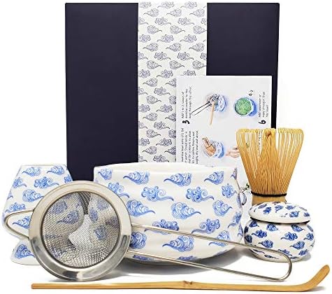  Matcha Whisk Set - Matcha Bowl, Bamboo Whisk, Stainless Sifter, Matcha Whisk Holder, Bamboo Scoop, Tea Powder Caddy - Japanese Tea Ceremony Matcha Kit